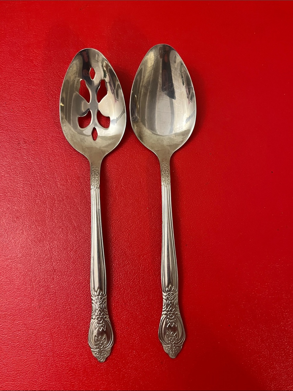 Sterling Serving Spoon Set - Stainless Serving and Pierced Spoon 8”L